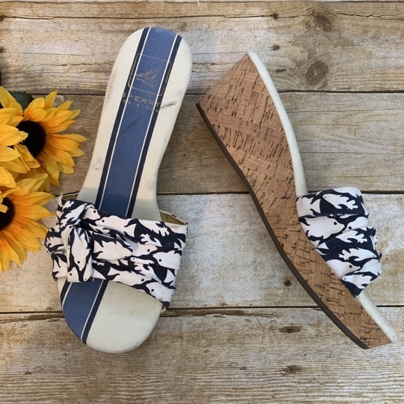 Sperry Top Sider cork wedge heels Floral Blue White Size 10 Women - Picture 2 of 10